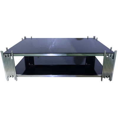 Perabotan Rumah Meja Kopi Tubular Silver Dengan Kaca Tempered Grosir