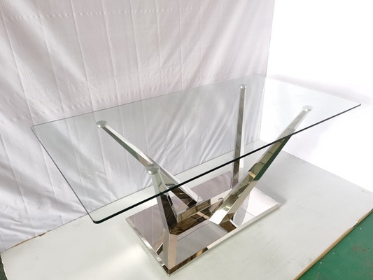 Meja Makan Kaca Dengan 6 Kursi Meja Makan Batu Marmer Stainless Steel