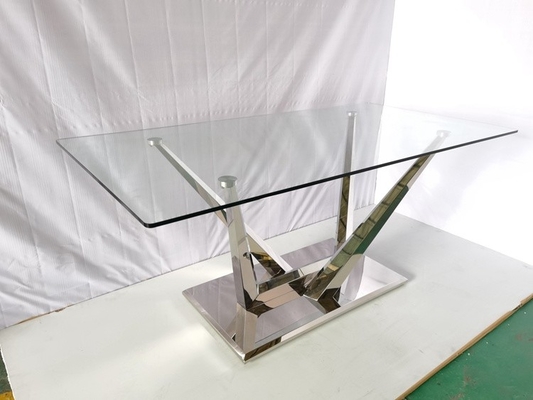 Meja Makan Kaca Dengan 6 Kursi Meja Makan Batu Marmer Stainless Steel