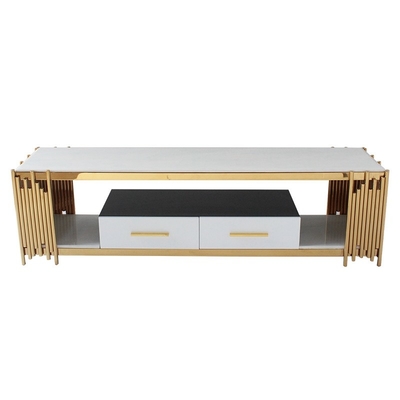 Stainless Steel Elegan Meja TV Pusat Meja Perabot Ruang Keluarga Dengan Laci