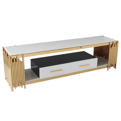 Stainless Steel Elegan Meja TV Pusat Meja Perabot Ruang Keluarga Dengan Laci