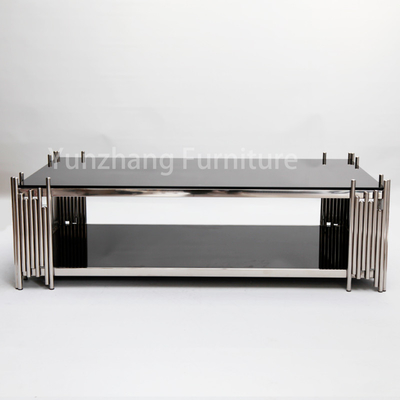 Perabotan Chrome Meja Sofa Pusat Persegi Panjang Dengan Kaca Tempered Ganda