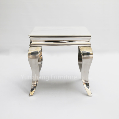 Faux Marble Wide End Table Bingkai Berwarna Perak Untuk Sofa Dan Ruang Tamu