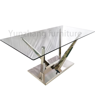 Silver Series Low Dining Table Glass 201 Stainless Steel Perabot Hotel Ruang Tamu