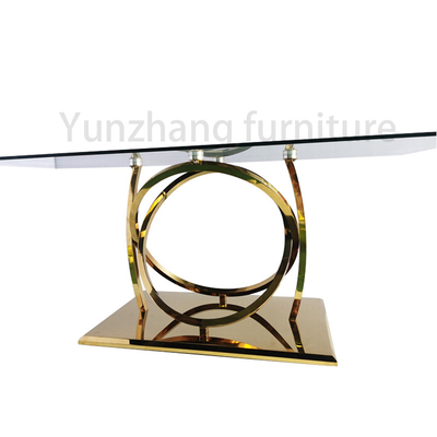 Yunzoon Furniture Meja Makan Kaca Bening Mirrored Silver Finish SS 201 Base