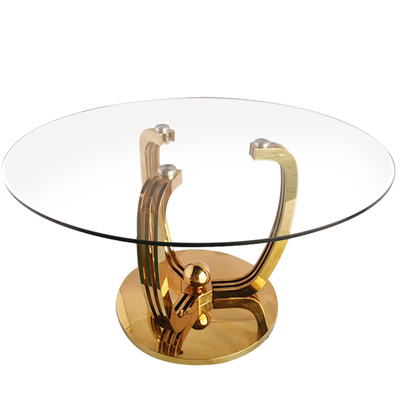 Gaya Eropa stainless steel 8 kursi meja makan kaca tempered bulat untuk restoran untuk desain makan