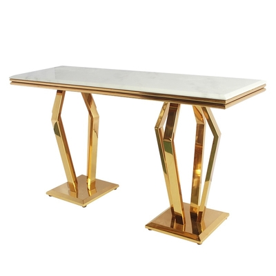 Meja Makan Modern Mewah Silver Gold Glossy Bentuk Persegi Panjang