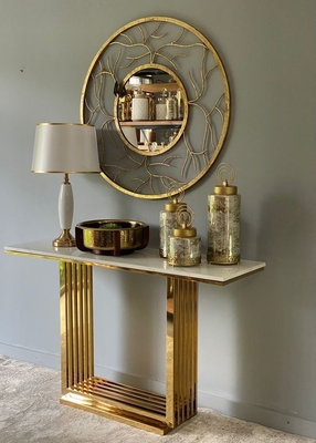 Metal Entrance Hallway Console Table Multipurpose Marble Top Ornate Gold