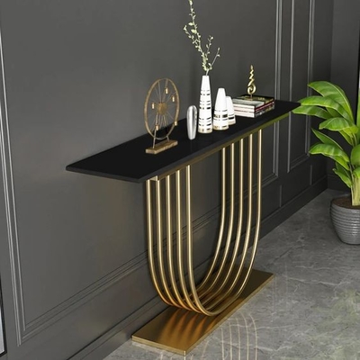 Metal Entrance Hallway Console Table Multipurpose Marble Top Ornate Gold