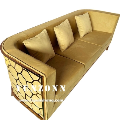 Modern emas stainless steel sofa mewah set furnitur ruang tamu hijau beludru kain sofa