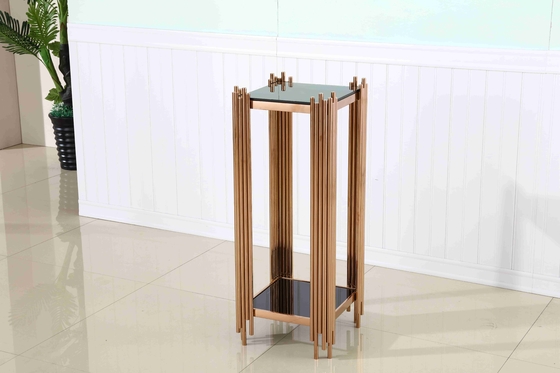 Meja Ujung Samping Modern 3 Set Kabinet Rak Anggur Dengan Dudukan Bunga Dasar Stainless Steel Emas