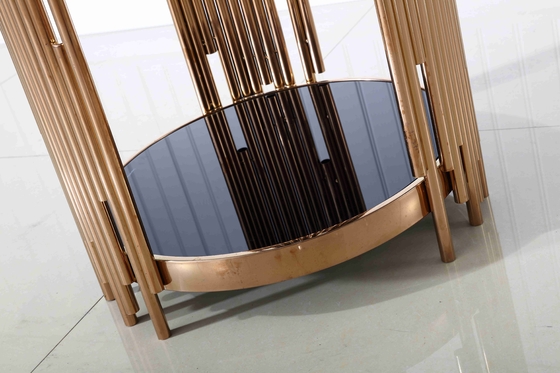 Meja Ujung Samping Modern 3 Set Kabinet Rak Anggur Dengan Dudukan Bunga Dasar Stainless Steel Emas