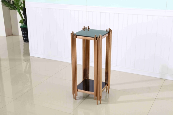 Meja Ujung Samping Modern 3 Set Kabinet Rak Anggur Dengan Dudukan Bunga Dasar Stainless Steel Emas