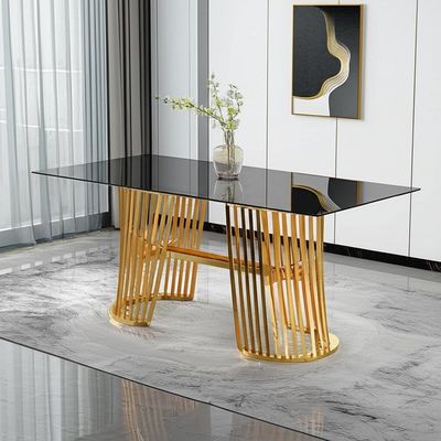 Furnitur Hotel Modern Dengan Kaca Meja Makan Baja Emas