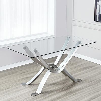 Meridian Furniture Meja Makan Kaca Modern Dengan Dasar Kaca Dan Logam