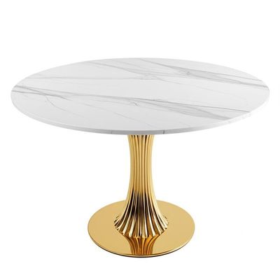 Meja Makan Marmer Faux Meja Makan Alas Modern Rangka Baja Tahan Karat Emas