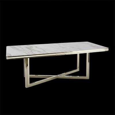 Meja Ruang Makan Marmer Logam Dengan Pengerjaan Bentuk Persegi Panjang