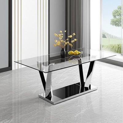 6 Kursi Meja Makan Modern Mewah Dengan Kaki Baja Kaca Tempered Untuk 8 Orang