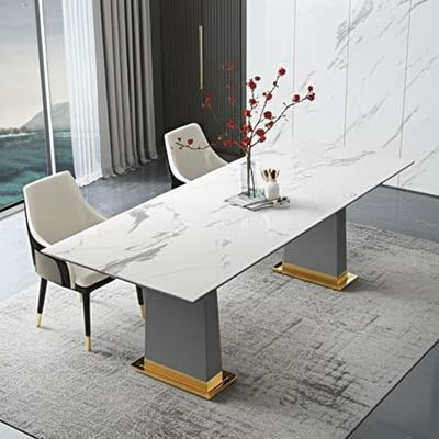 Meja Makan Modern Mewah Stainless Steel Bahan Atas Marmer