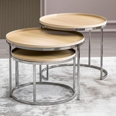 Furnitur dalam ruangan Meja kopi Meja bulat stainless steel Set untuk ruang tamu