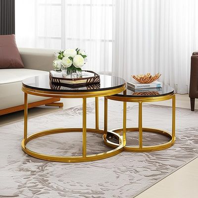 Furnitur dalam ruangan Meja kopi Meja bulat stainless steel Set lukisan emas Untuk ruang tamu