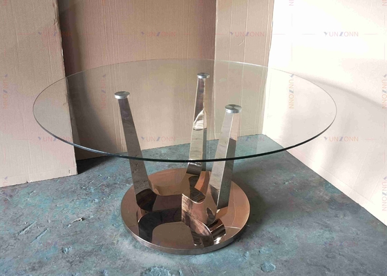 SS Base Luxury Modern Dining Table Set Meja Makan Kaca Gloss Untuk 4