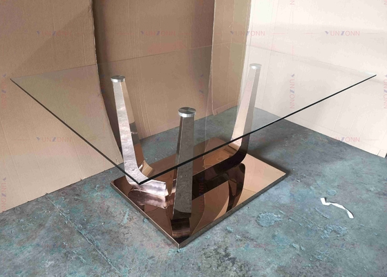 SS Base Luxury Modern Dining Table Set Meja Makan Kaca Gloss Untuk 4