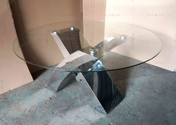 SS Base Luxury Modern Dining Table Set Meja Makan Kaca Gloss Untuk 4