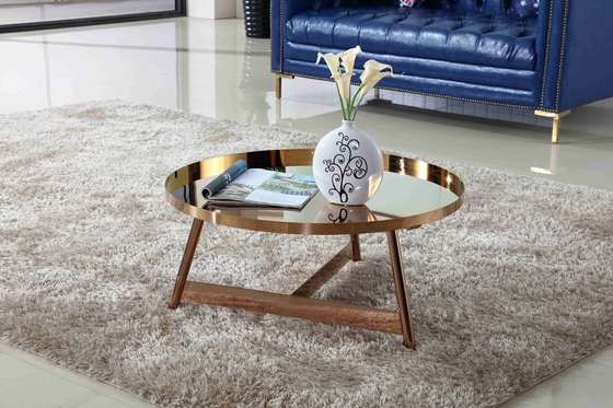 Interior Meja Kopi Bersinar Stainless Steel Putaran Rose Gold Perabot Ruang Tamu