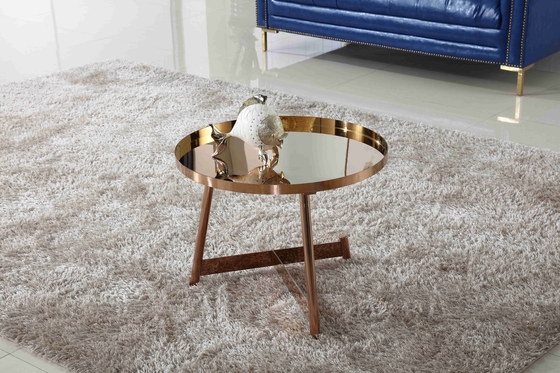 Interior Meja Kopi Bersinar Stainless Steel Putaran Rose Gold Perabot Ruang Tamu