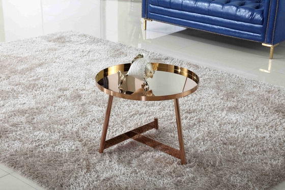 Interior Meja Kopi Bersinar Stainless Steel Putaran Rose Gold Perabot Ruang Tamu