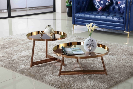 Interior Meja Kopi Bersinar Stainless Steel Putaran Rose Gold Perabot Ruang Tamu