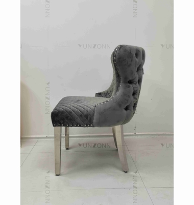 Gray Power Lion Kancing Kembali Kursi Makan Kursi Ruang Makan Empuk Kaki Stainless Steel Perak