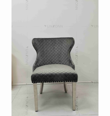 Gray Power Lion Kancing Kembali Kursi Makan Kursi Ruang Makan Empuk Kaki Stainless Steel Perak