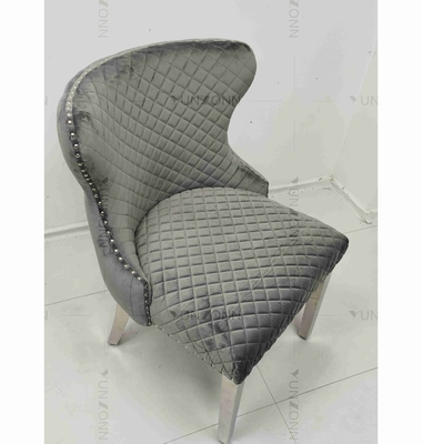 Gray Power Lion Kancing Kembali Kursi Makan Kursi Ruang Makan Empuk Kaki Stainless Steel Perak