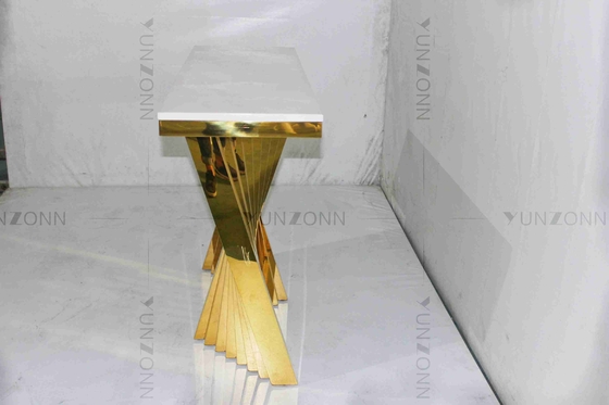 Berongga Pola Marmer Emas Disepuh Meja Samping Desain Ukiran Lemari Penyimpanan