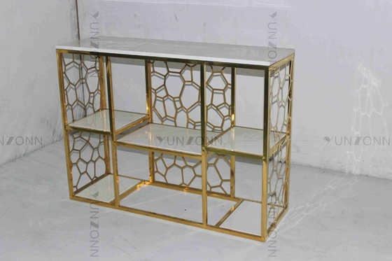 Meja Konsol Stainless Steel Antirust Tubular Stylish Tea Table Dekoratif Untuk Ruang Tamu