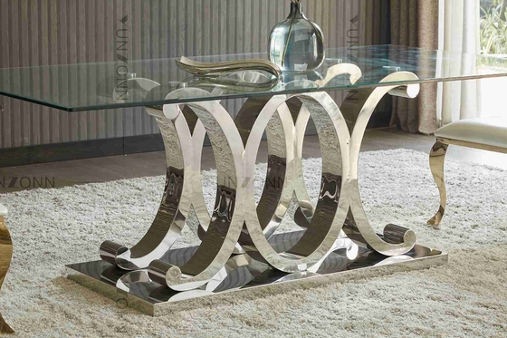 Meja Makan SS 10 Kursi Modern Dengan Kaca Tempered yang Dapat Dilepas