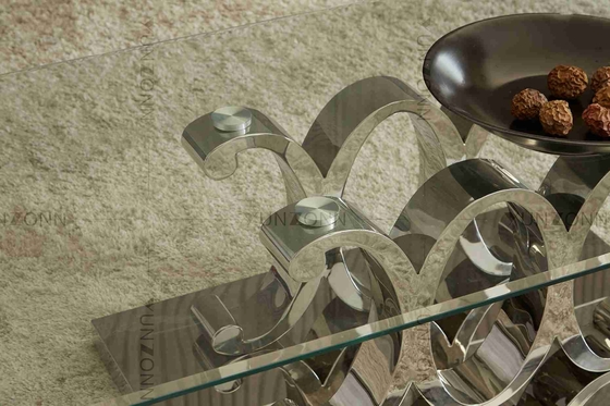 Meja Makan SS 10 Kursi Modern Dengan Kaca Tempered yang Dapat Dilepas