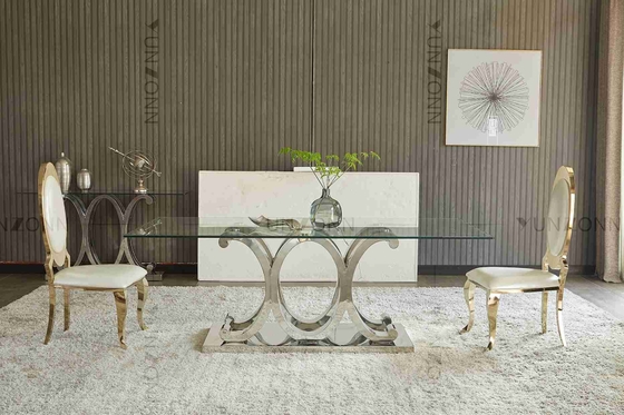 Meja Makan SS 10 Kursi Modern Dengan Kaca Tempered yang Dapat Dilepas