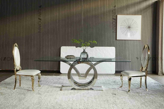 Kaca Tempered Seagull Dining Table Rectangle Silver Series Perabotan Rumah