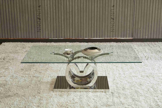 Desain Burung Camar Mewah Modern Set Meja Makan Atas Kaca 4 Kursi Rangka Dasar Stainless Steel Perak