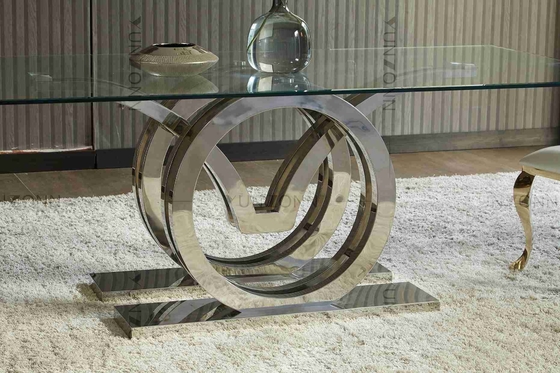 Desain Burung Camar Mewah Modern Set Meja Makan Atas Kaca 4 Kursi Rangka Dasar Stainless Steel Perak