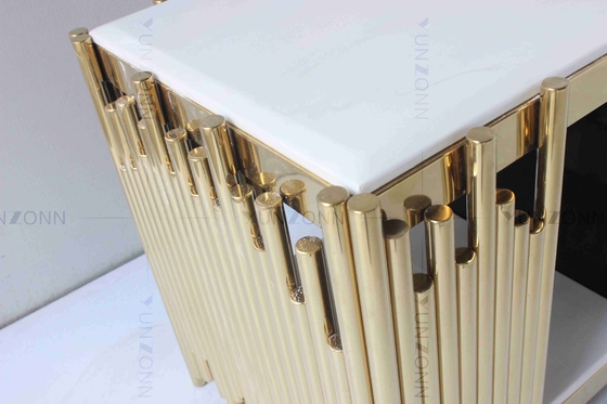 Ruang Tamu Meja Konsol Tv Putih Dan Emas Marmer Atas Stainless Steel Dengan Laci