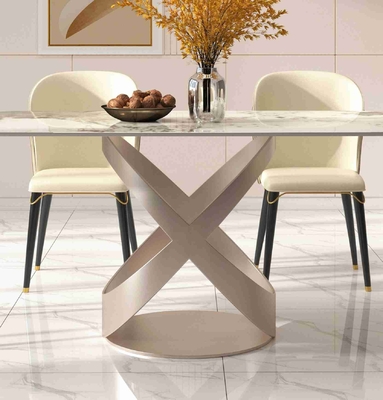 Set Kursi Meja Makan Kontemporer Mewah Dengan Dasar X Stainless Teel