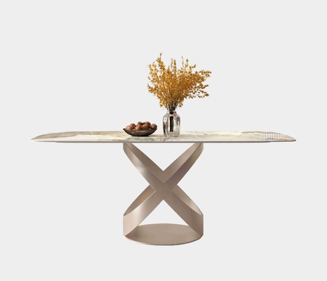 Set Kursi Meja Makan Kontemporer Mewah Dengan Dasar X Stainless Teel