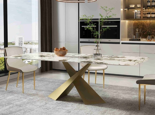 Bright Rock Board Set Meja Makan Apartemen Kecil Kursi Nordic Modern Light Luxury Bronze Dining Room Set