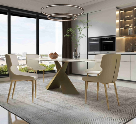Bright Rock Board Set Meja Makan Apartemen Kecil Kursi Nordic Modern Light Luxury Bronze Dining Room Set