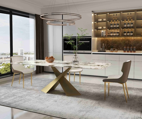 Bright Rock Board Set Meja Makan Apartemen Kecil Kursi Nordic Modern Light Luxury Bronze Dining Room Set