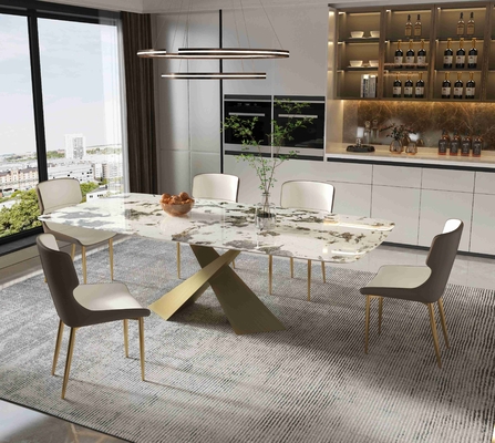 Bright Rock Board Set Meja Makan Apartemen Kecil Kursi Nordic Modern Light Luxury Bronze Dining Room Set